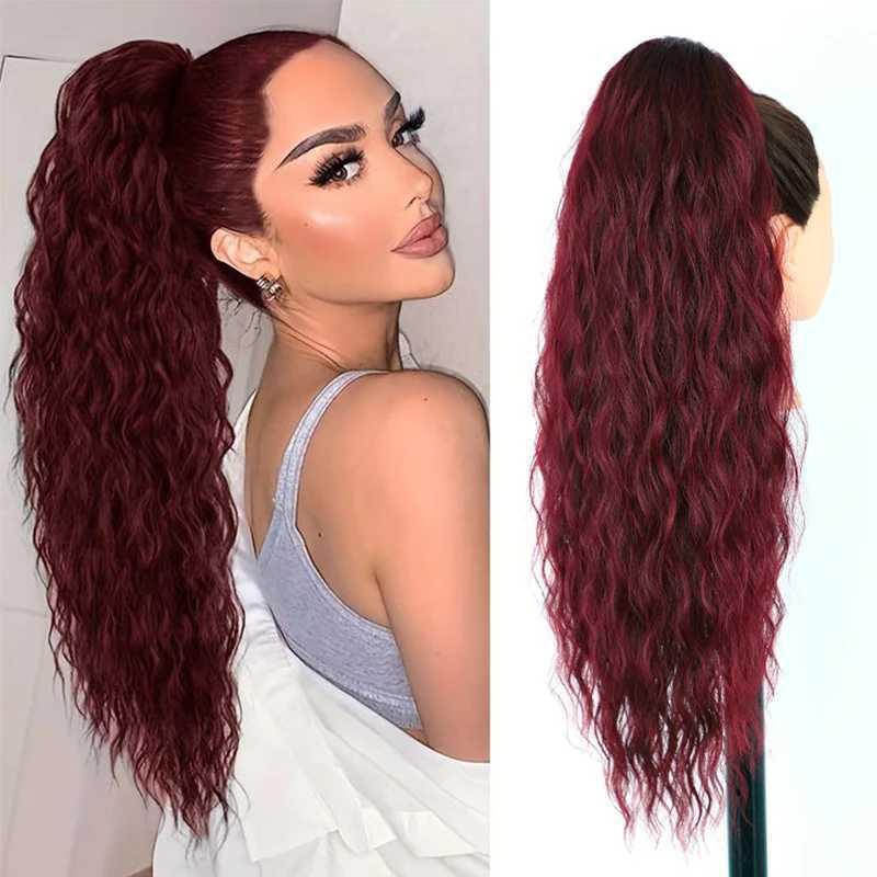 Long Curly Wavy Ponytail Hair Extension For Women Drawstring Ponytail Hairpieces Synthetic Fake Horse Tail Black Blonde RedXJ241221