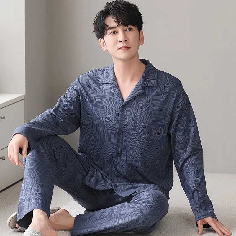 High quality pure cotton mens sleepwear set in plus size home fabric for autumn mens comfortable soft sleepwear for teenagers W241221