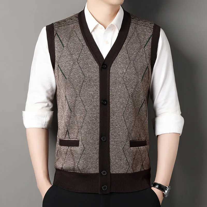 Autumn Winter Mens Sleeveless Knitted Cardigan Middle-aged and Elderly Mens Warm Vest Coat Casual Fit Daily Hair Sweater VestXJ241221