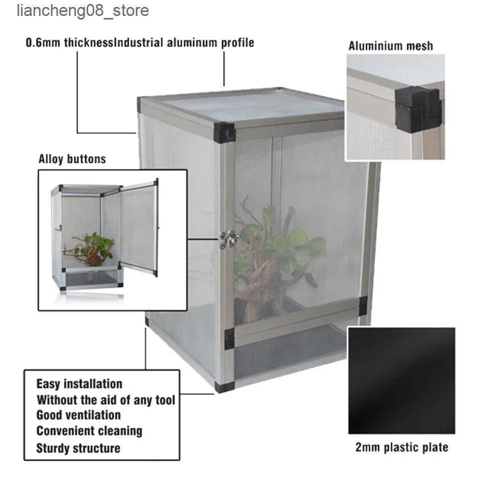 Other Pet Supplies Reptile detachable habitat tank terrace transparent aluminum air curtain cage front door panoramic lizard chameleon L240910