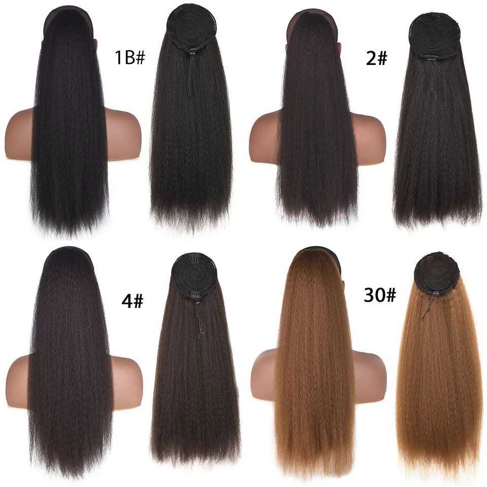 MyDiva Afro Long Straight Puff Ponytail Hair Extension Natural Synthetic Perm Yaki Hairpiece Drawstring Ponytails Elastic BandXJ241221