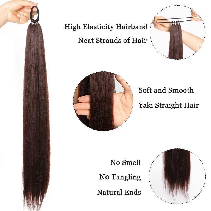 LUPU Synthetic 28 Inch Long Ponytail Extensions With Elastic Band Versatile DIY Braided Ponytail For Women Girls Black BrownXJ241221
