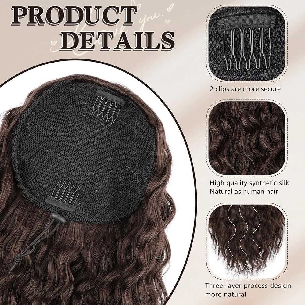 Curly Ponytail Extension Synthetic Drawstring Ponytail for Women 24Inch Long Curly Wavy Clip in Hairpiece for Daily PartyXJ241221