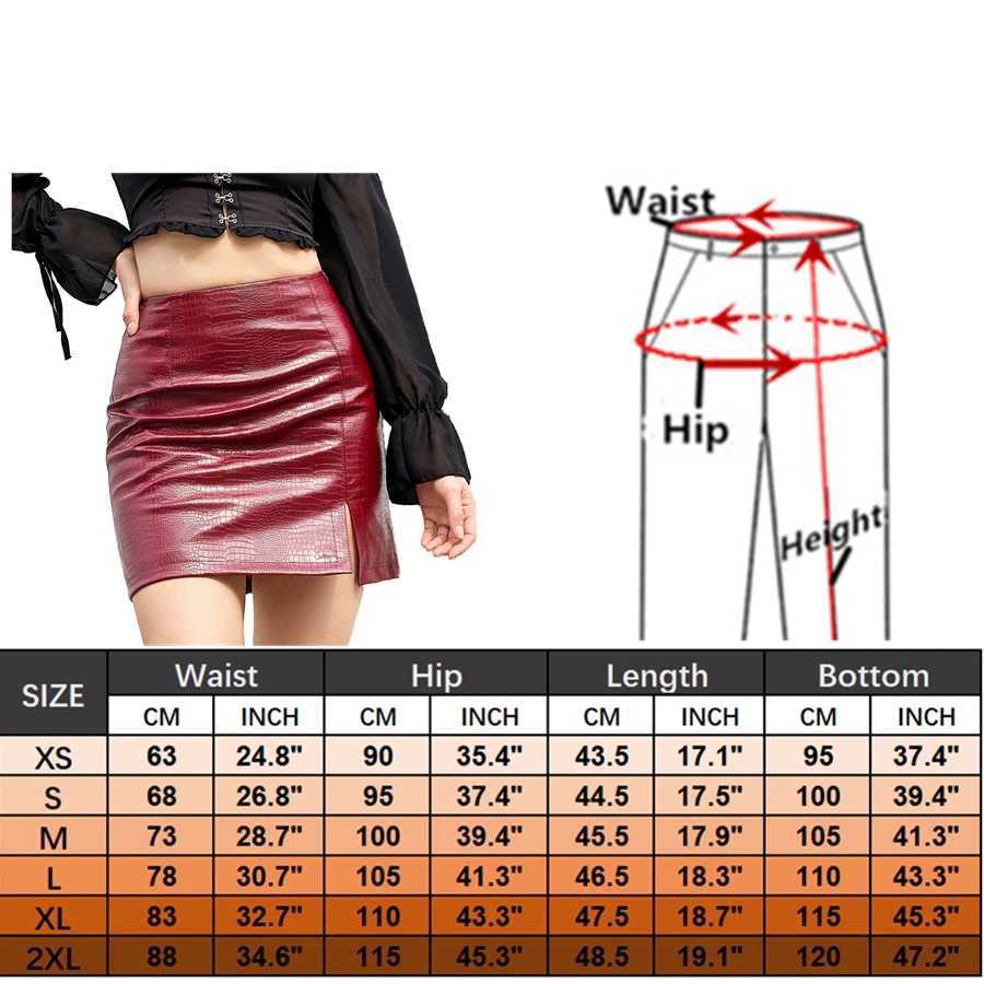 2025 Spring/summer Red Crocodile Pattern PU Skirt Ladies Slit Skirt Slim Stretch Leather Skirts White Brown Black GreenXJ241221