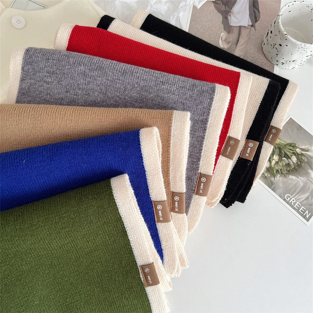 Korean Style Winter Warm Wool Scarf for Women Striped Elastic Knitted Scarves Female Bandana Thick Neckerchief Shawl 241220