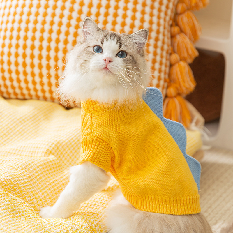 2024 Year Cute Style Simple Dinosaur Two Leg Knitted Sweater Autumn and Winter Cat Clothes Puppy Clothes