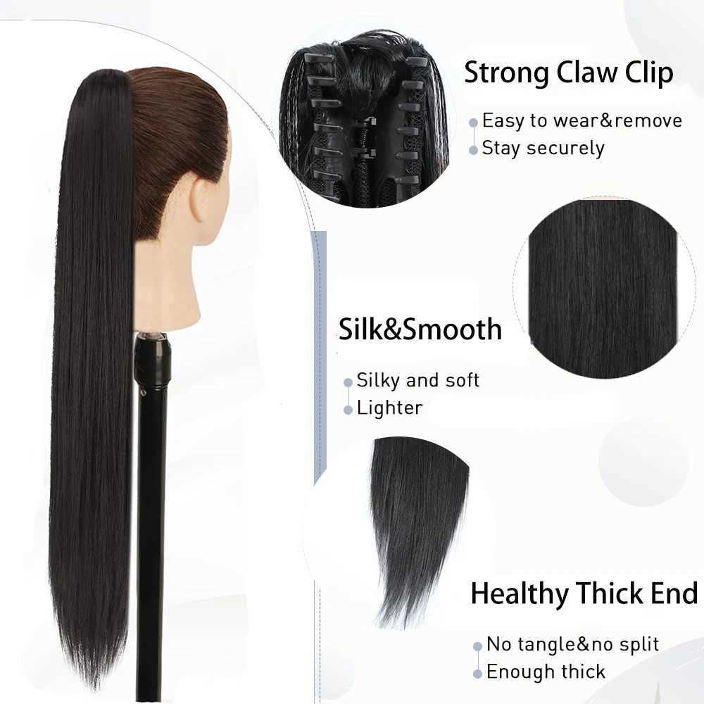26Inch Ponytail Extensions Claw Long Straight Fake Pony Tail Clip in Hair Extension Natural Synthetic Heat Resistant HairpieceXJ241221