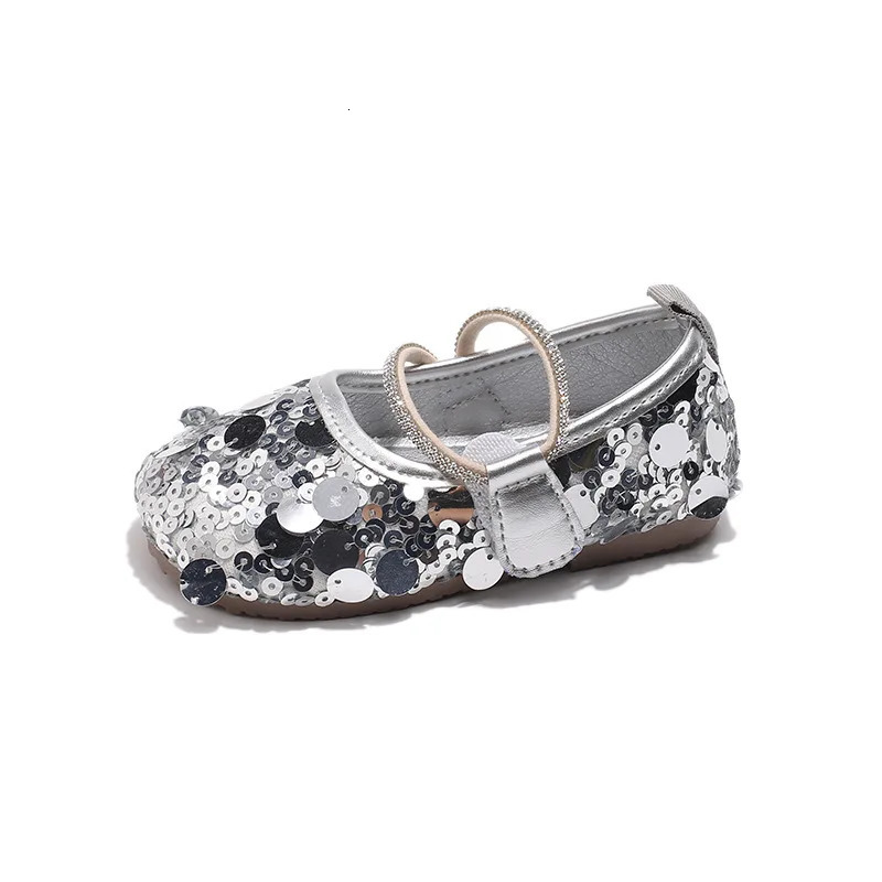 Sparkly Girls Leather Princess Shoes Wedding Party Baby Girl Sequined Children Dress Shoes Gracefully Shallow Footwear H08101 241220