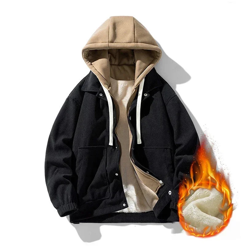 Padded Jacket Mens Winter Baseball Hoodie Cotton Jacket Men Hipster Workwear Street Hip Hop Top Fake Two Piece Casual 241216