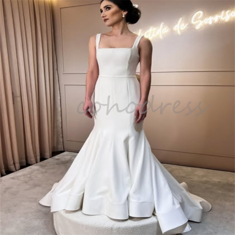 Minimalist Boho Wedding Dress Spaghetti Straps Square Satin Country Bridal Gowns Sexy Backless Bow Beach Bride Plus Size Gelinlik Vestio De Novia 2025