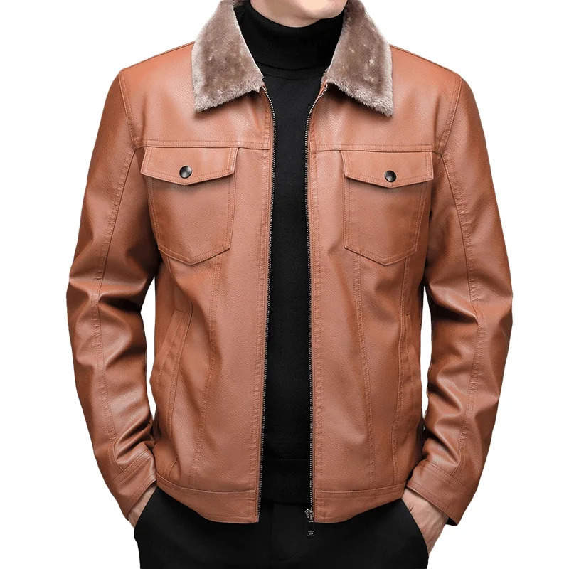 Men Plus Velvet Warm Autumn Causal Vintage PU Leather Jacket Coat Men n Motor Biker Pocket PU Leather Jacket Men 241216