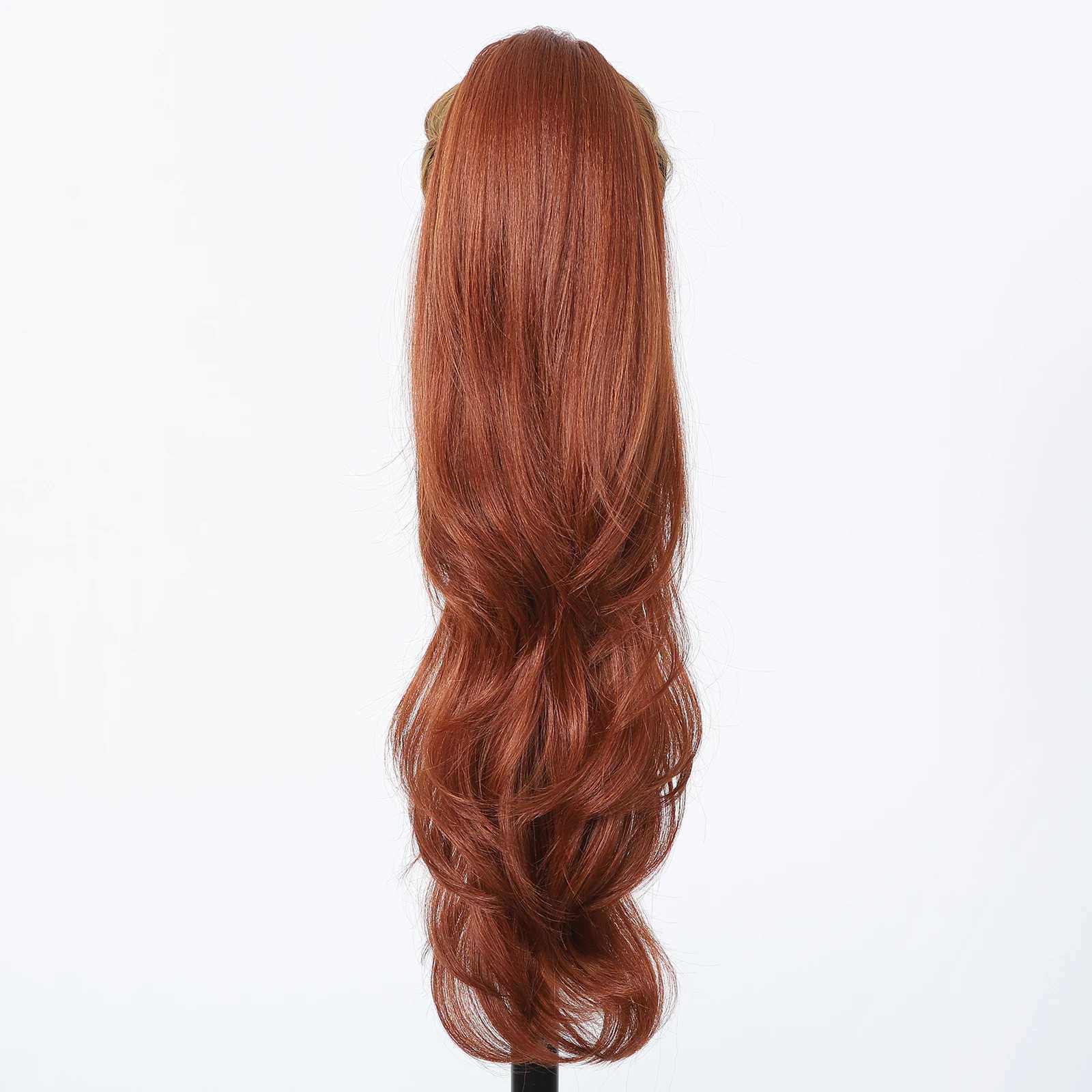 Long Wavy Synthetic Ponytail Orange Brown Natural Wavy Drawstring Hair Extensions for Women Daily Party Use Ponytail WigsXJ241221