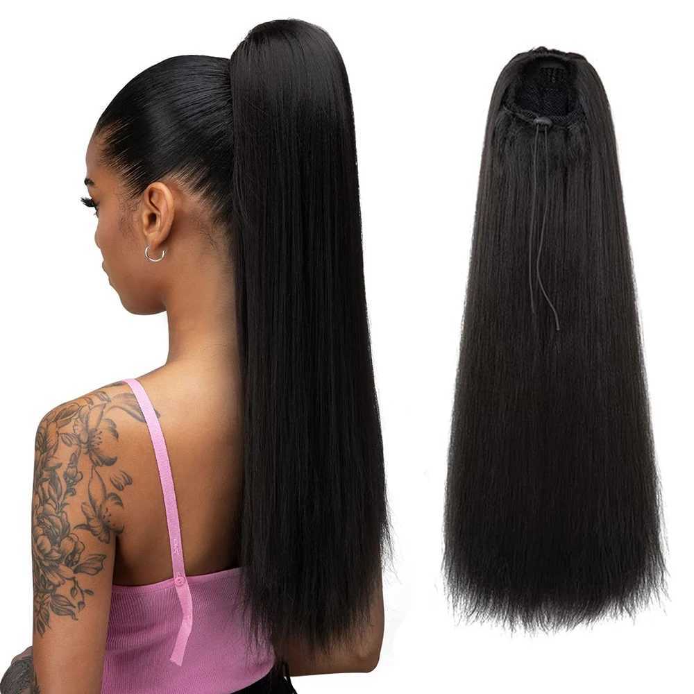 Synthetic Hairstyle 24 inch YaKi Straight Ponytail Extension Womens Drawstring Ponytail Extension Girls Daily Party UaseXJ241221
