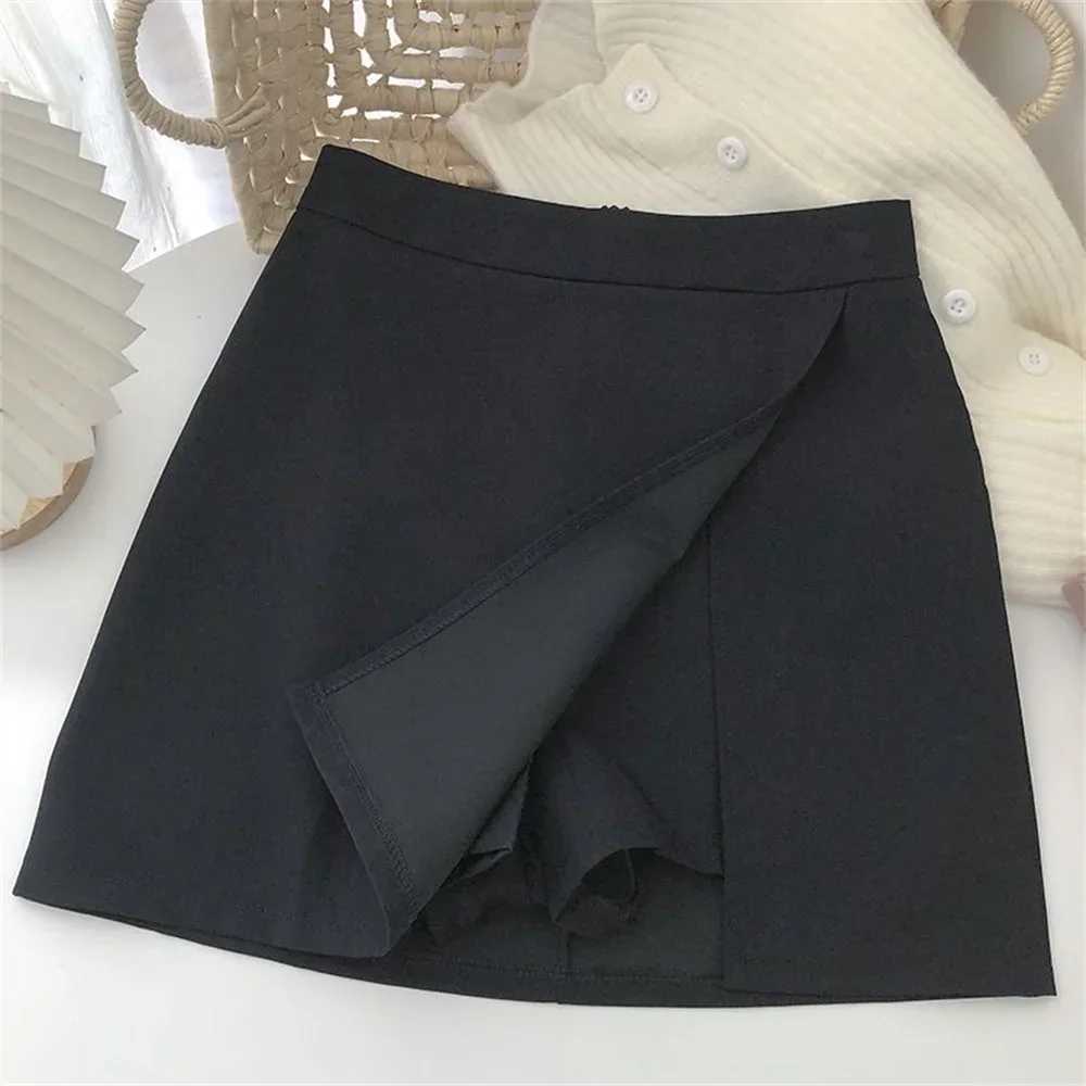 Korean Fashion Zipper All Matched Shorts Skirts vintage for women 2024 Black Grey Irregular Skirt A-line Women High Waist SkirtXJ241221