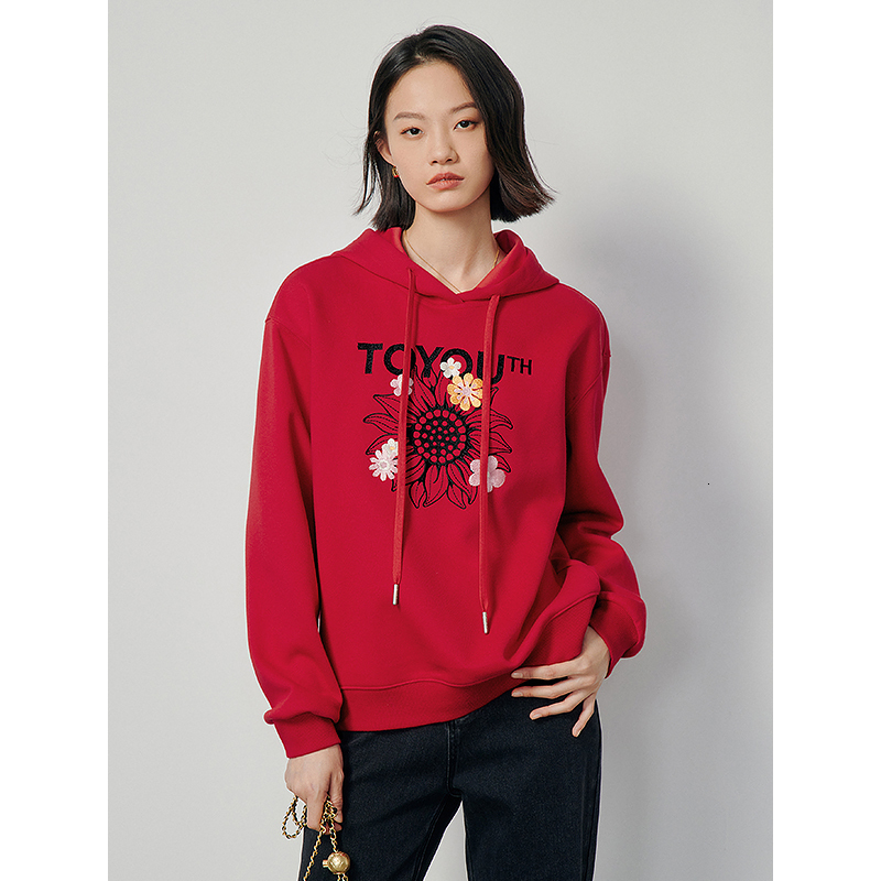 TOYOUTH Wer Emboridery Hoodies Sweatshirts For Women Spring Autumn Sweatshirt Girls Streetwear Pullovers