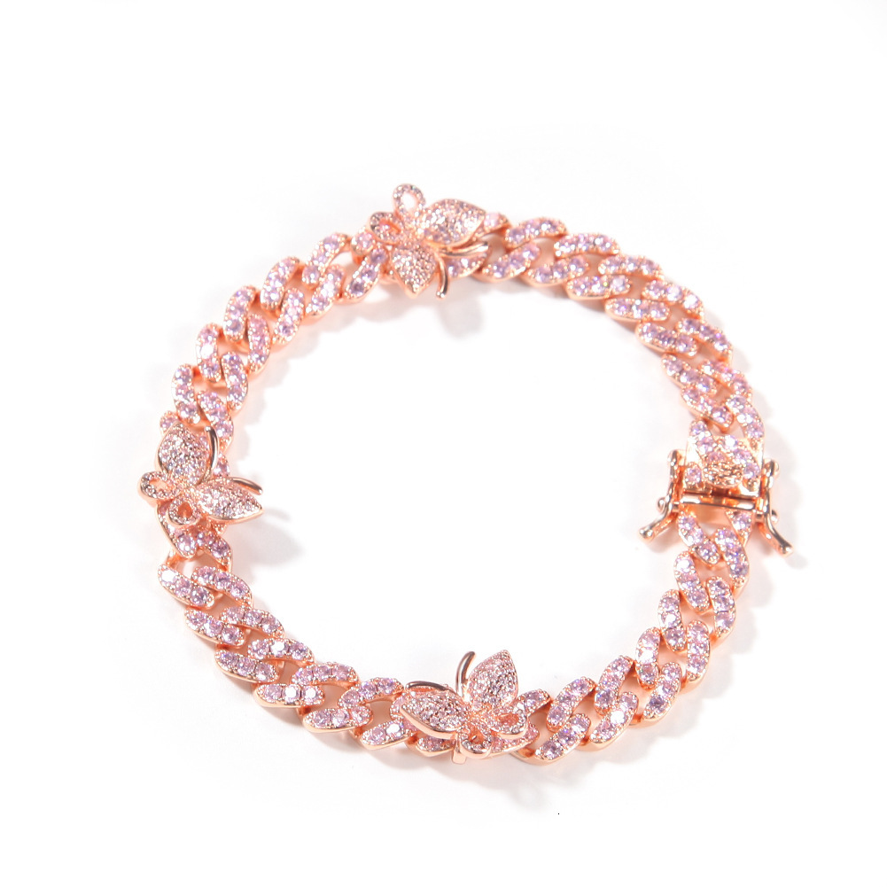 9mm 7-9inch Full Cz Stones Iced Out Butterfly Charms Bracelet Anklet Aesthetic Copper Prong Cubic Zirconia Hip Hop Cuban Link Chain Bangle Bracelets B