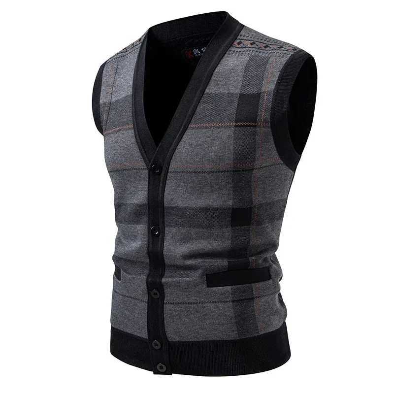2025 Mens Knitted Cardigan Wool Vest Button Casual Warm Mens Knitted Sleeveness Mens ClothesXJ241221