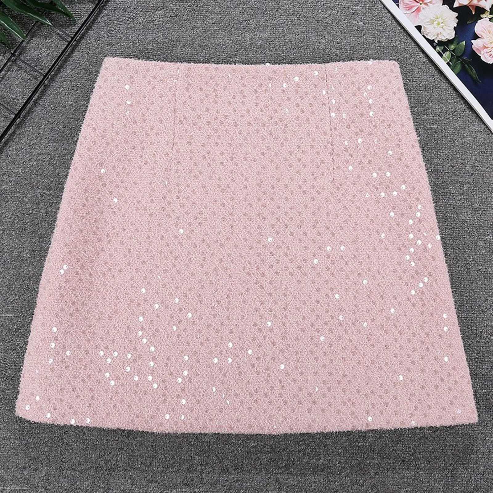 Fashion Y2K Streetwear Mini Skirt Womens Glitter Sequin Bodycon Tweed Skirts Wrapped Hip Short A-Line Pink White Femme FaldasXJ241221