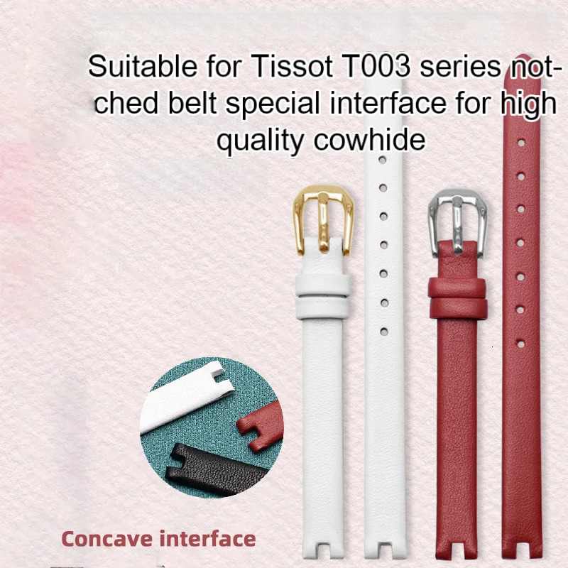 Suitable for 1853 Special Notched Watch Strap Flamingo Series T003 Womens T003209A Cowhide Watch Chain Accessories 12mm 241220