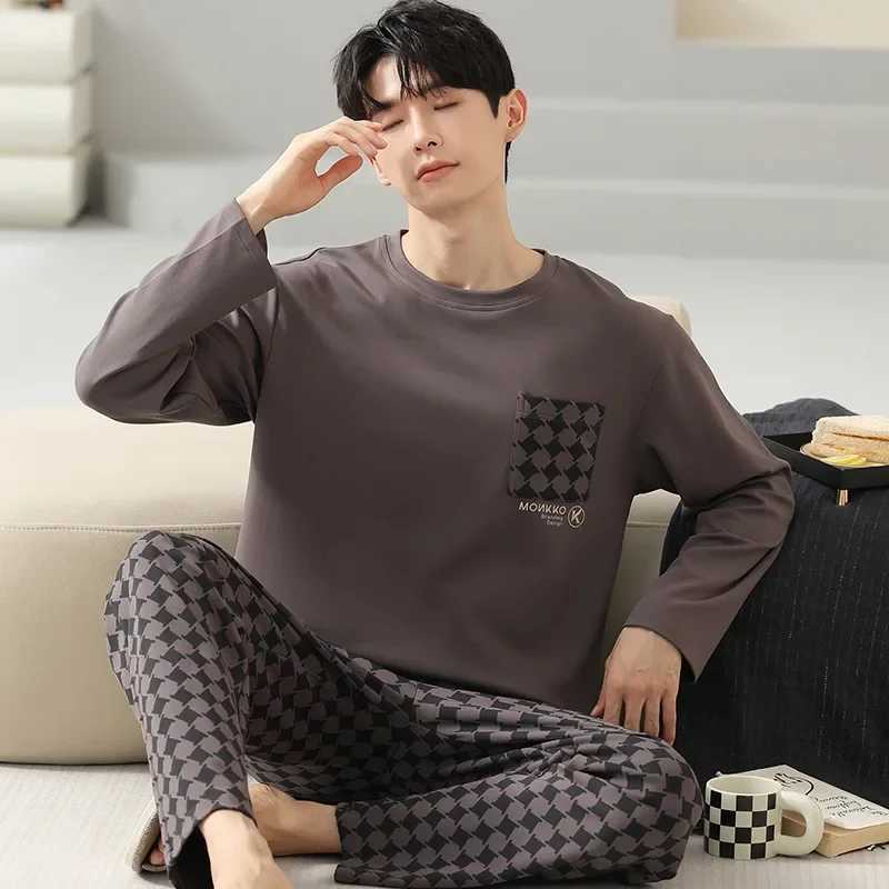 High quality pure cotton sleepwear set for mens autumn and winter sleepwear Korean version sleepwear mens cartoon loose casual wear W241221