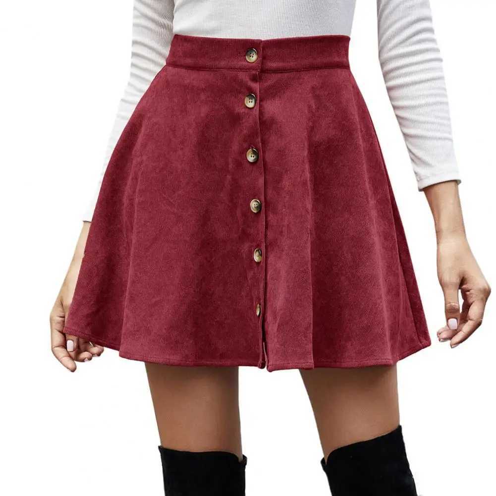Women Vintage Corduroy Button Front High Waist Skirt Women Fall Winter Casual Flared Skirts Ladies Ele Solid Skirts FaldasXJ241221