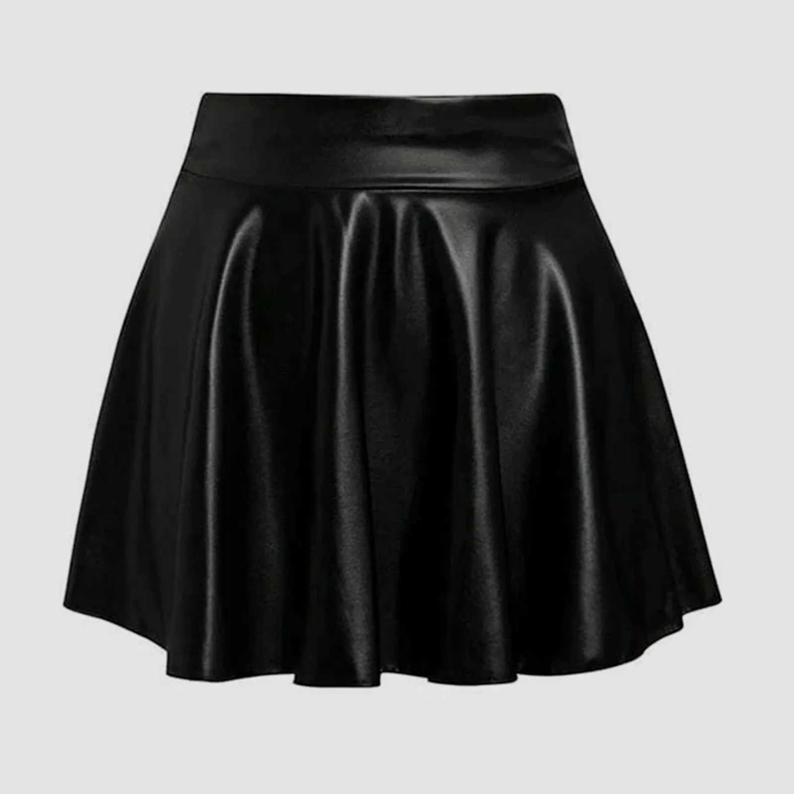 Womens Fashion High Waist Pleated Solid Color Short Skirt Loose Skirt Metallic Skater Skirt Sparkly Korean Style WomenS SkirtXJ241221