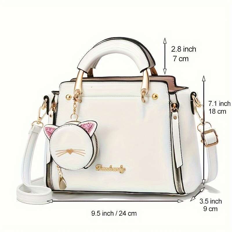 Small Top Handle Satchel Fashion Purses And Handbags For Women Ladies With Kitten Pendant Shoulder Bags Totes