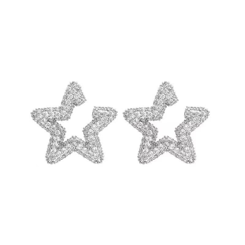 Gorgeous Stud Earrings Elegant Luxury Jewelry 925 Sterling Silver Pave White Sapphire CZ Diamond Shinning Women Party Star Earring For Lover Gift