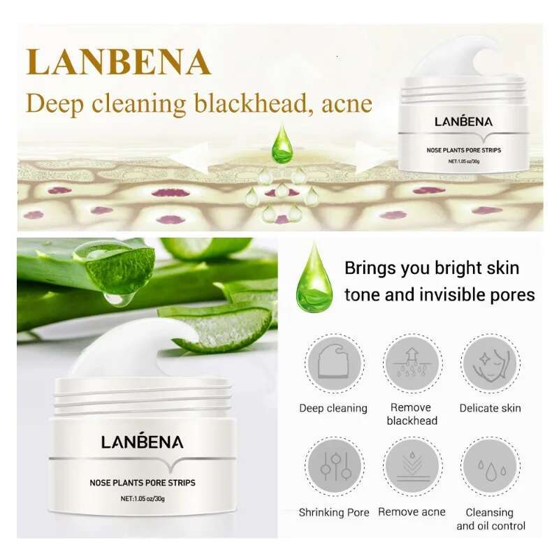 LANBENA Blackhead Remover Pore Strip Black Mask Peeg Face Deep Cleansing Moisturizing Skin Care