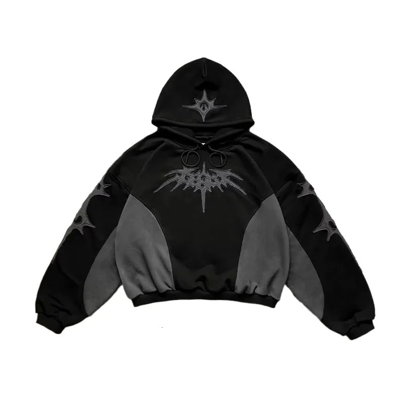 Street Fashion Trend Joker Splicing Hoodie Women Harajuku Y2K Hip Hop Vintage Fleece Padded Sweatshirt Couple Casual 241217