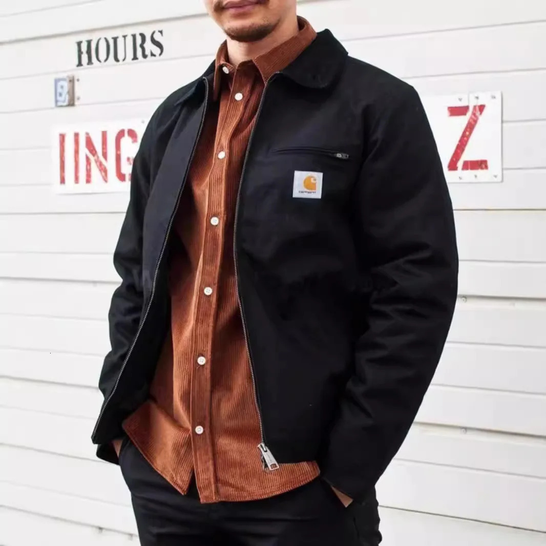 Casual Vintage Washed Corduroy Collar Jeans Varisty Utility Mesh Lining Work Wear Canvas Denim Detroit Jacket For Men 241217