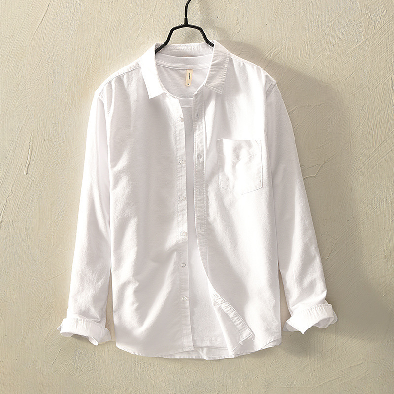 M12202 Japanese simple long-sleeved Oxford shirt men's autumn large size loose cotton shirt