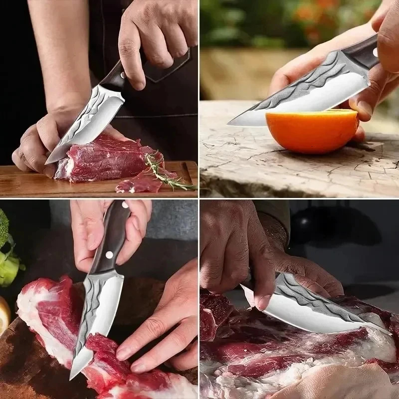 Practical knife sliced fish meat vegetables kitchen knife wooden handle fork blade butcher knife chef camping knife 241220