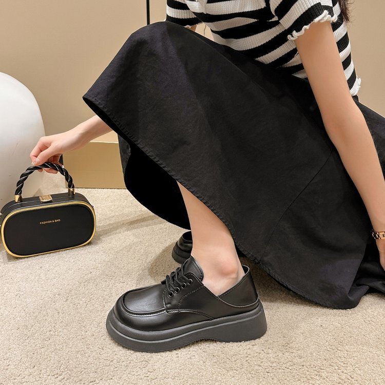 Leather Ddmywed Small Shoes For Women In The Spring And Autumn Of Thick Soled Fashionable British Style One Foot Casual Mary Jane Loafers Chinese Bran