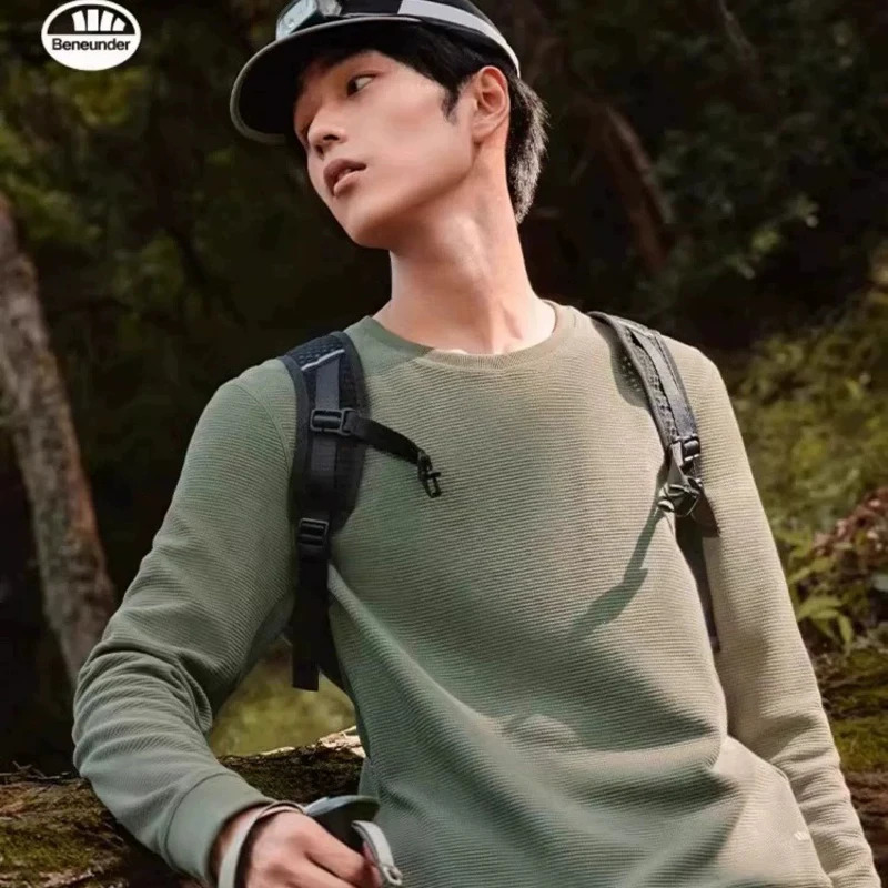 BENEUNDER Mens Outdoor LongSleeve TShirt QuickDry Loose Fit Sports Top Pure Color Breathable Versatile Round Neck Sweatshirt 241217