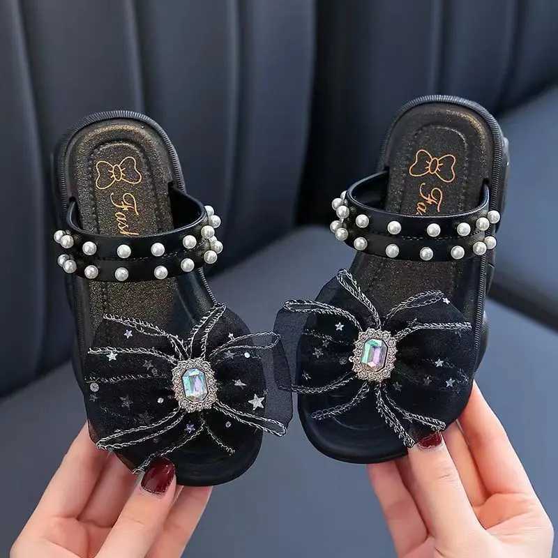 Sneakers Trendy Cute Rhinestone Pearl Bowknot Decor Slippers For Girls Breathable Lightweight Wear-resistant Slippers For Indoor Home H241221