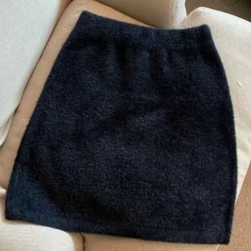Elastic Waist Slim Women Short Skirt Sexy Ele All-Match Basic Mini Skirt Winter Sweet Casual Knit Imitation Mink Fur SkirtXJ241221