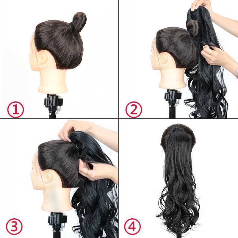 22Inch Synthetic Long Wavy Layered Ponytail Hair Synthetic Drawstring Ponytail Clip in Hairpiece Black Curly Ponytail for WomenXJ241221