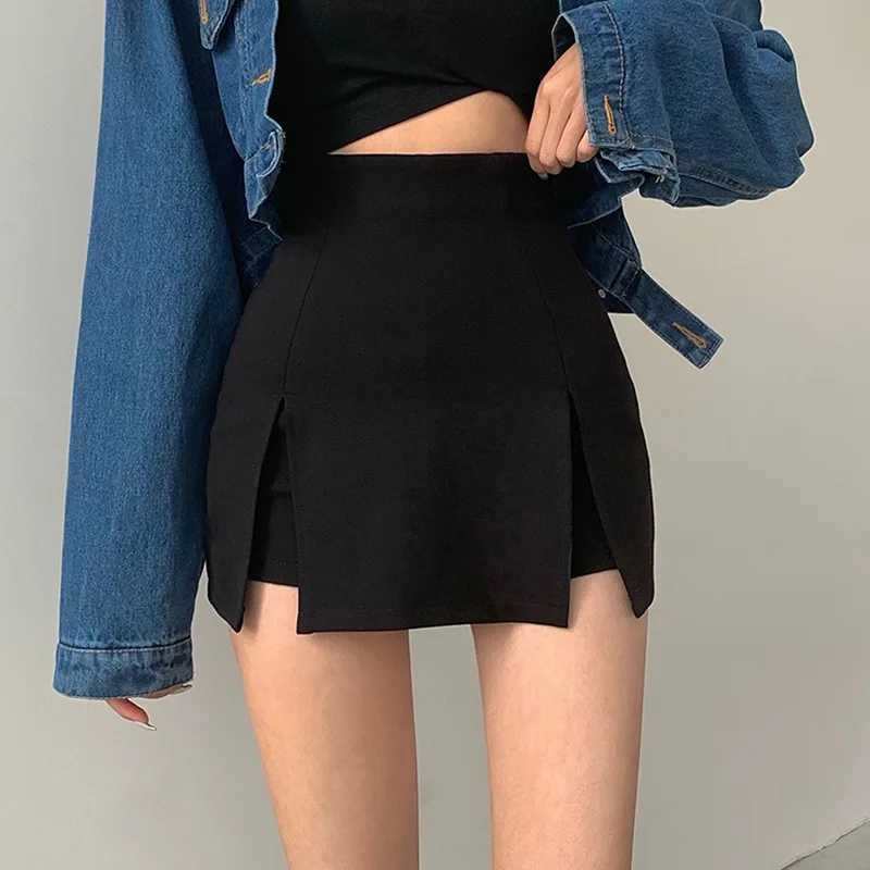 Sexy Split Skirt Womens Office Ladies Suit Skirt Summer Black Asymmetrical High Waist Mini Pants SkirtXJ241221