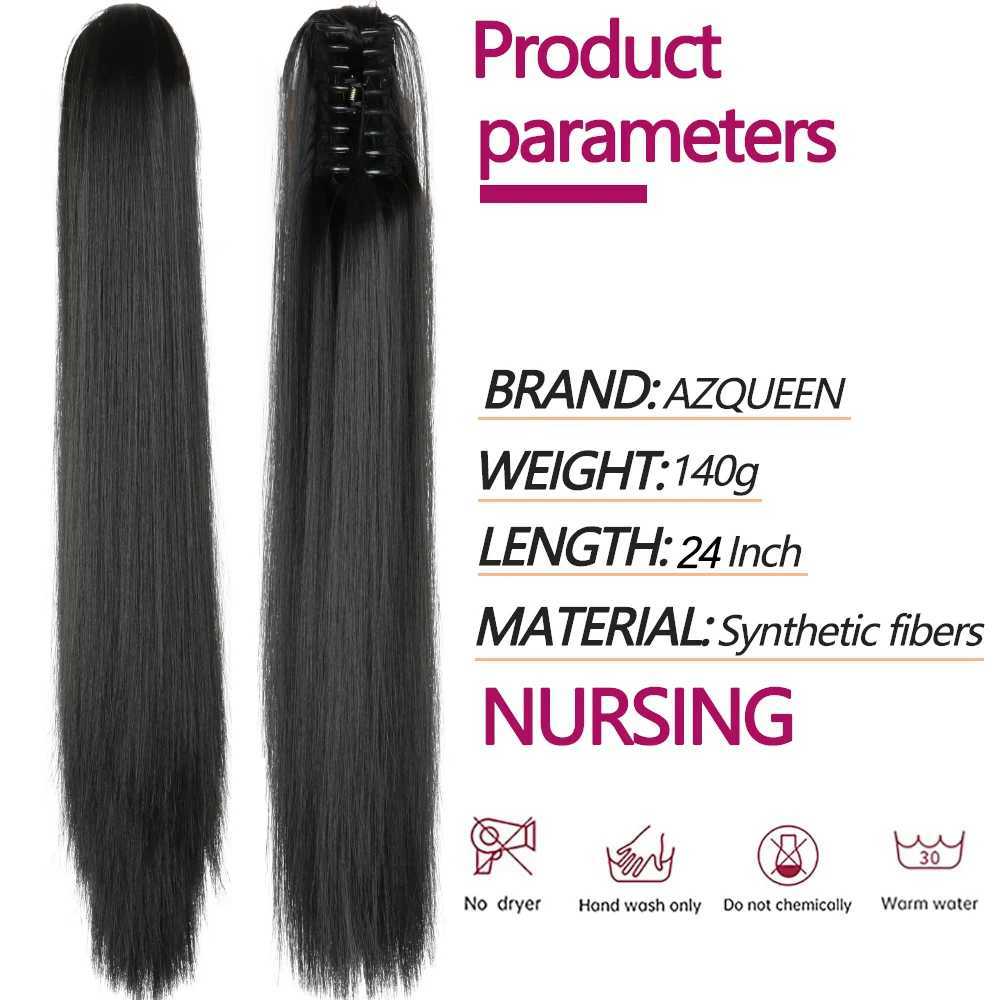AZQUEEN 24 Inch Synthetic Long Straight Claw Clip On Ponytail Hair Extensions Black Brown Blonde Heat Resistant Fiber PonytailXJ241221