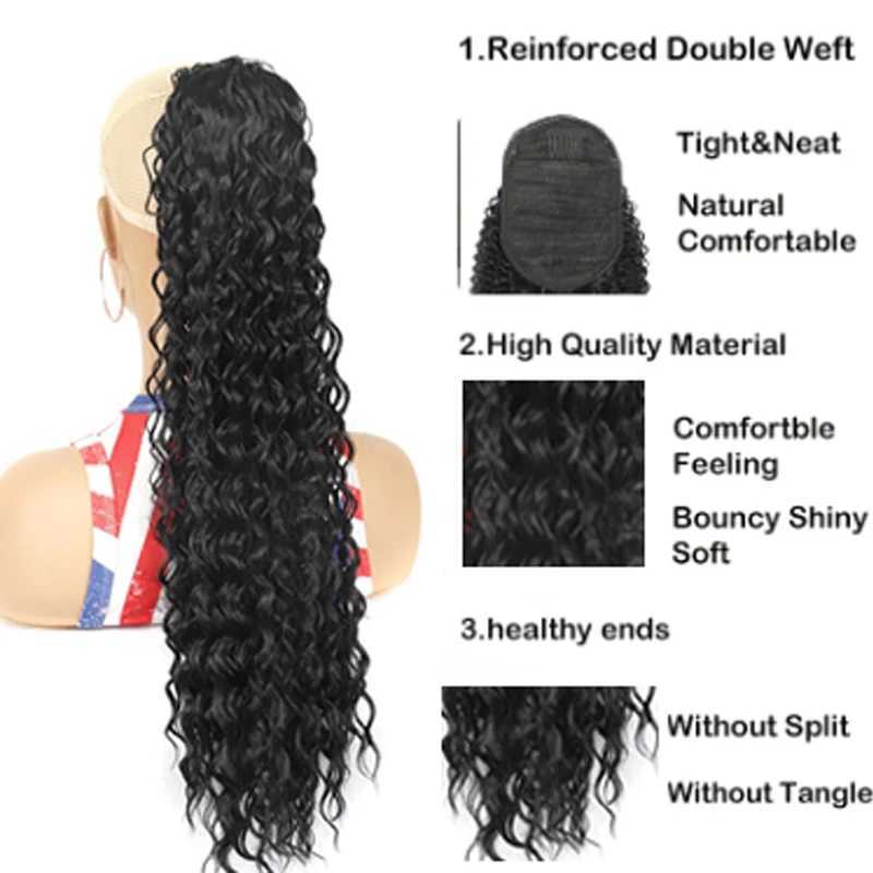 H STAR 22Inch Long Synthetic Kinky Curly Drawstring Ponytail Wrap Ponytails Clip In Hair Extensions for WomenXJ241221