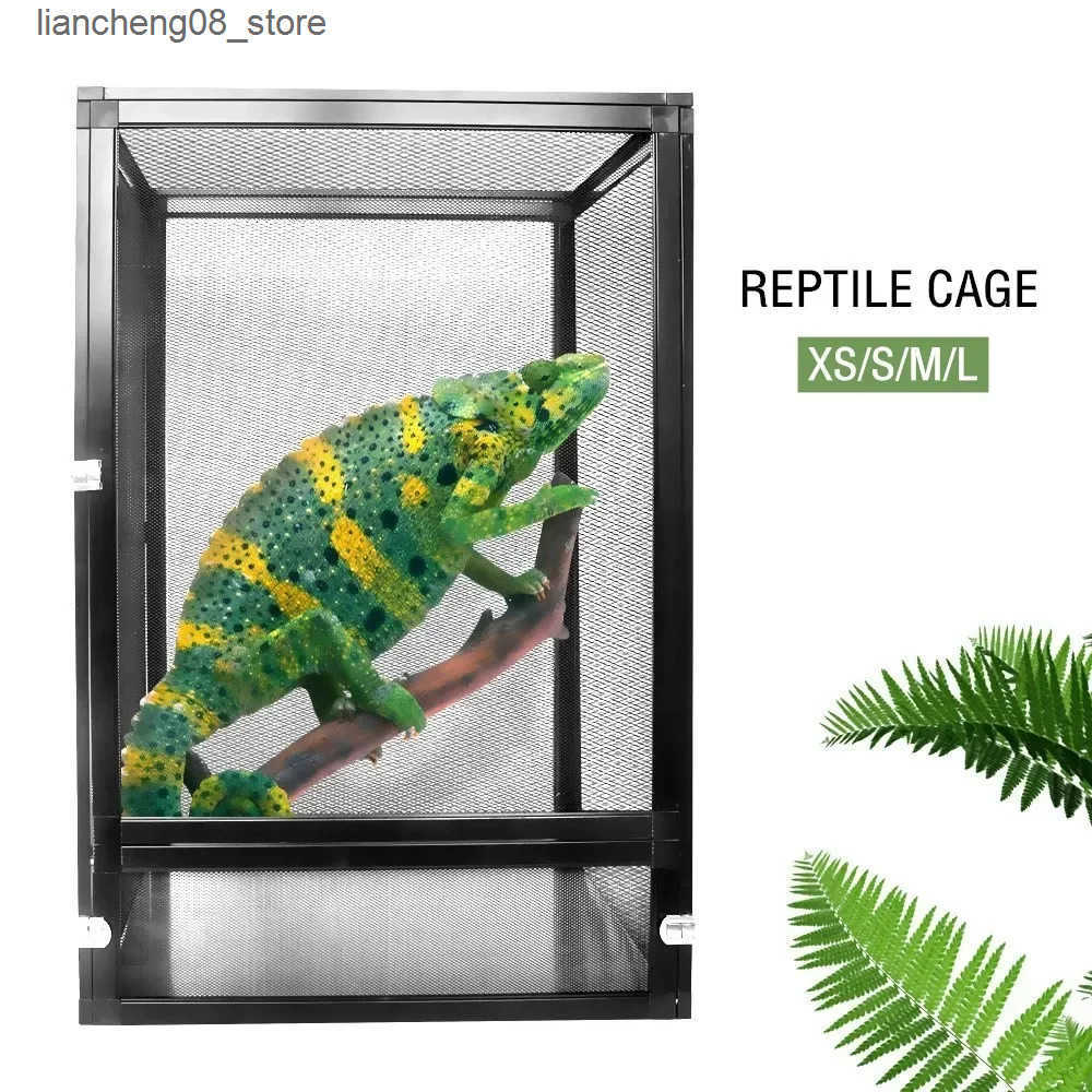 Other Pet Supplies Reptile detachable habitat tank terrace transparent aluminum air curtain cage front door panoramic lizard chameleon L240910