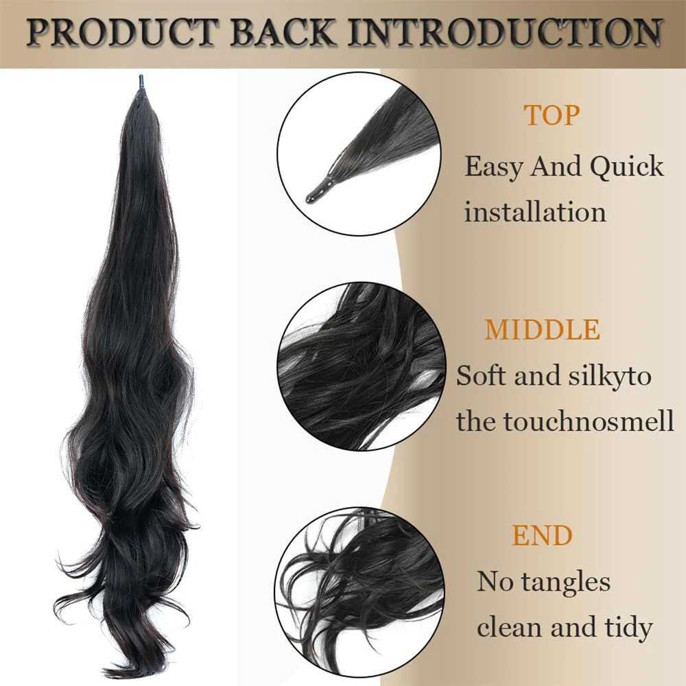 30Inch Synthetic PonyTail Wrap Around PonyTail Long Wavy Hair Extensions Black Blonde Hairpiece For WomenXJ241221