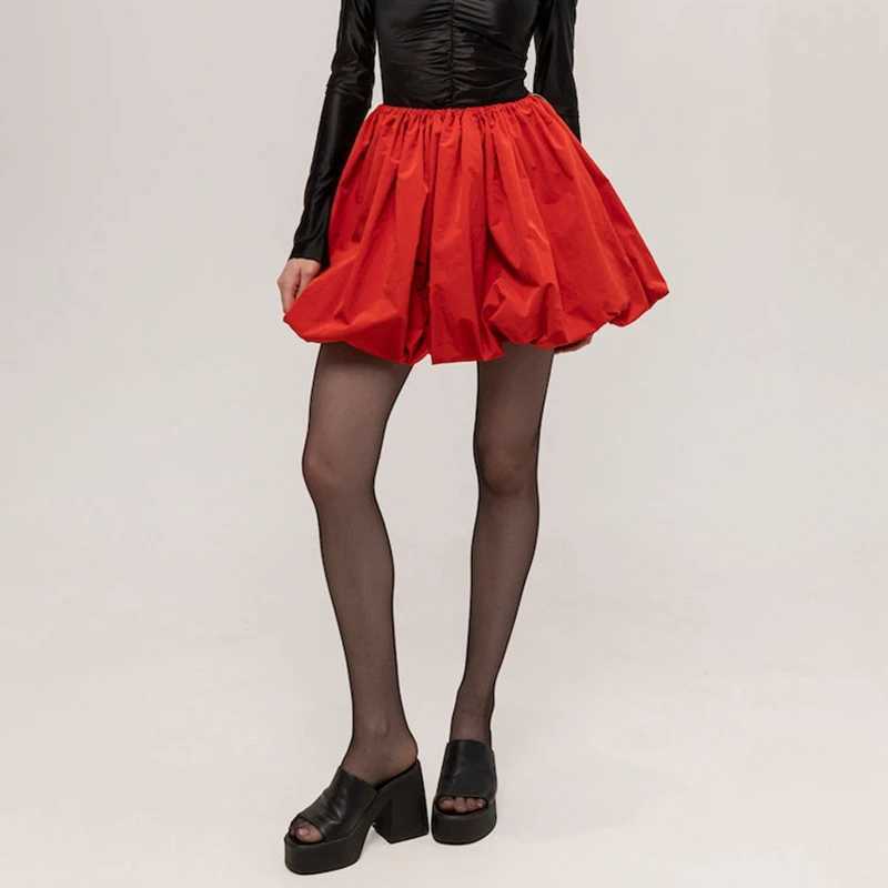 Y2K Vintage Loose Fitting Elastic Waist Short Lantern Skirt Casual Solid Color oon A-line Skirt Women Puff Mini SkirtsXJ241221