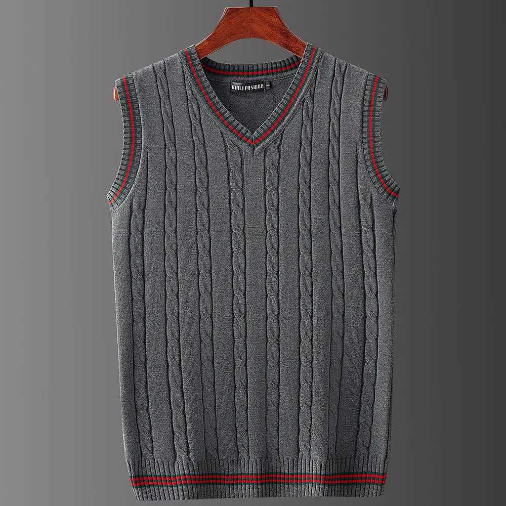 Men Sweater Vests Contrast Color V-neck Casual Loose All-match Daily Male Jumpers Sleeveless Knitting Fashion Retro Vest G02XJ241221