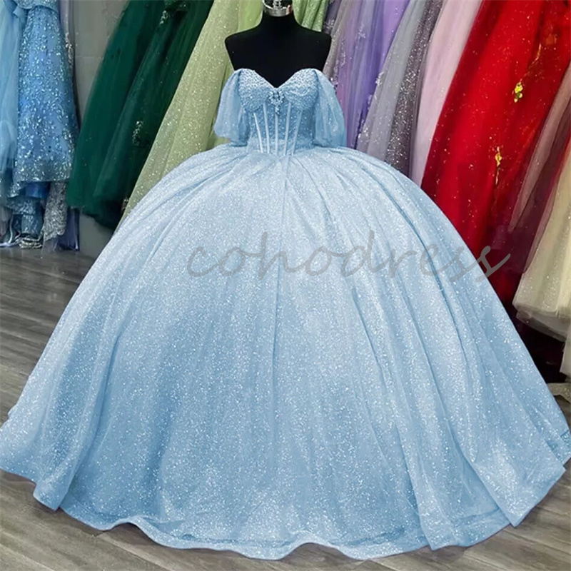 Amazing Sequin Red Quinceanera Dress Charro Beaded Off Shoulder Vestido 15 Xv Anos Quinceanera Sixteen Birthday Party Sparkly Ball Gown Sweet 16 Dress
