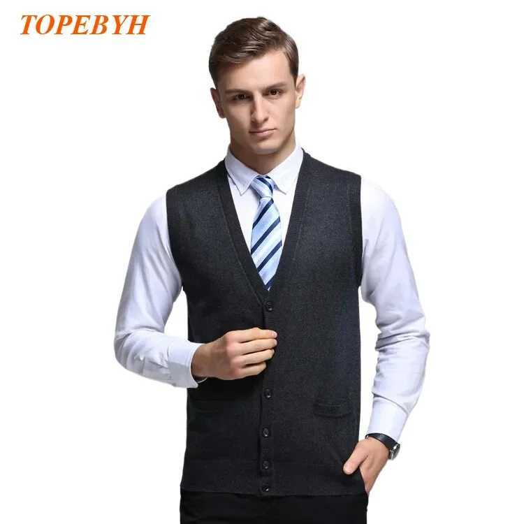 New Mens Business Casual Cardigan Wear Warm Sleeveless Wool Knitted Sweater VestXJ241221