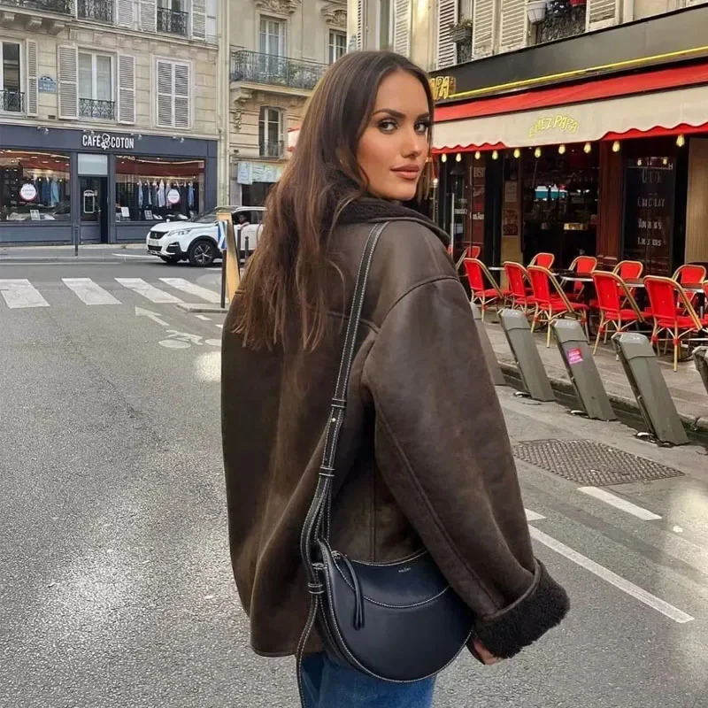 Woman Thick Faux Leather Jackets for Women Autumn Winter Warm Wool Blends Coats Demiseason Plush Jacket Outerwear 241216