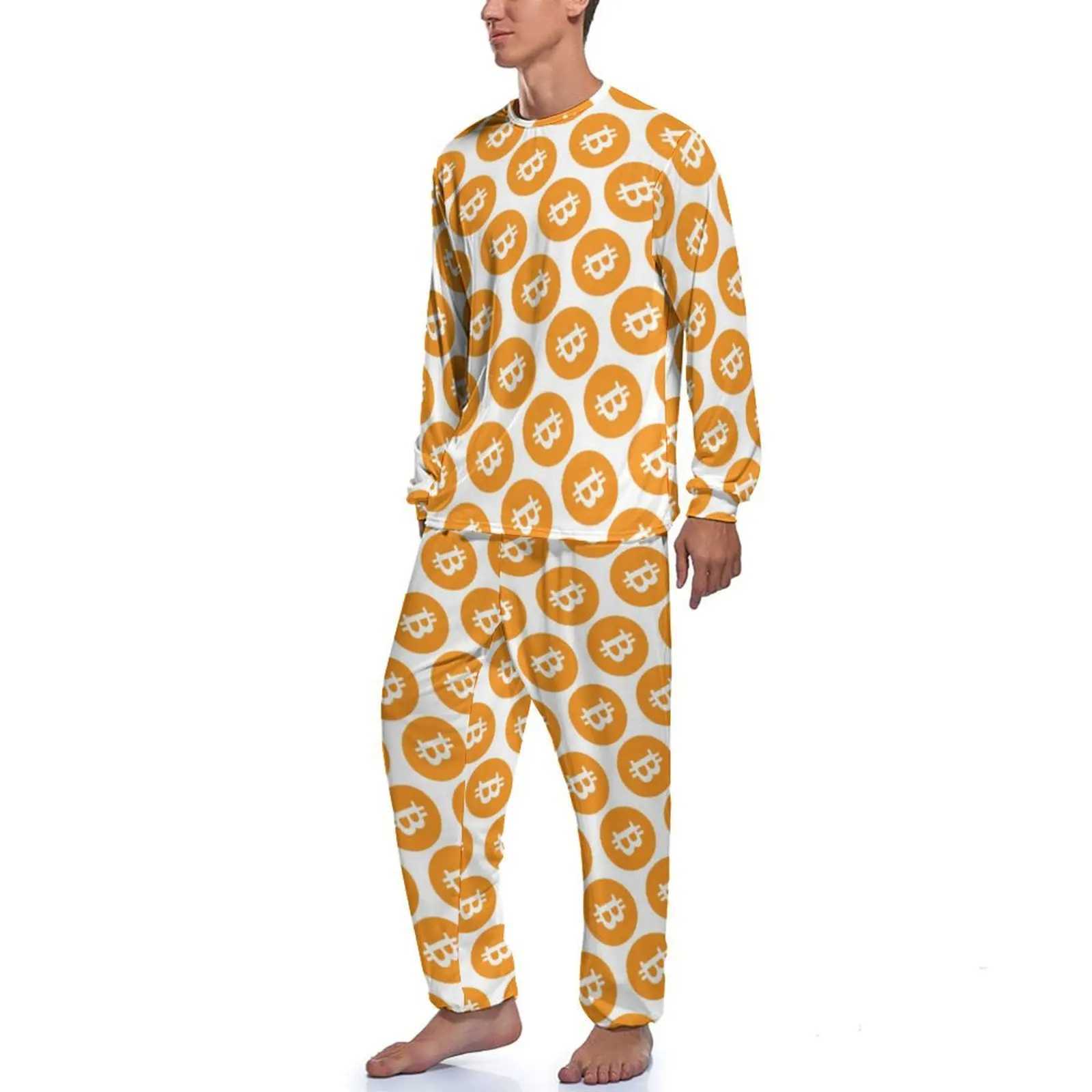 Cool Bitcoin Sleepwear Spring Cryptocurrency Coin Casual Sleepwear Mens 2-piece Design Long Sleeve Romantic Sleepwear Set W241221