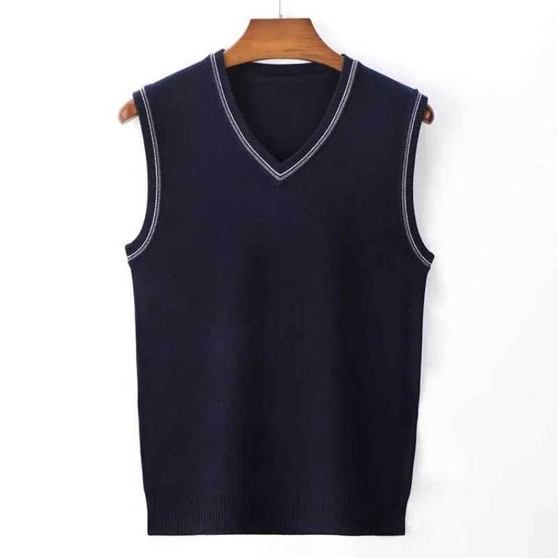 5 Colors 2024 Autumn and Winter New Wool Vests V-neck Business Casual Mens Office Vest Warm and Slim Fit Sweater VestXJ241221
